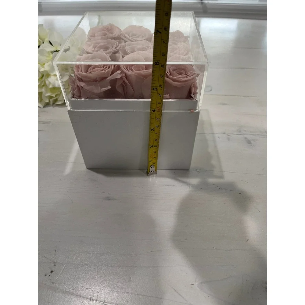Perfectione Roses 9 real pink Roses Preserved Clear Acrylic‎ Box Floral Gift